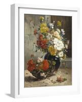 Still Life of Summer Flowers-Eugene Henri Cauchois-Framed Giclee Print