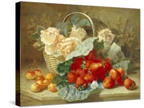 Still Life of Summer Fruit and Peach Roses-Eloise Harriet Stannard-Stretched Canvas