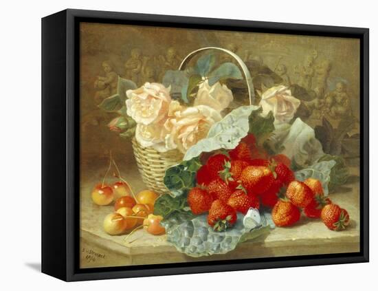 Still Life of Summer Fruit and Peach Roses-Eloise Harriet Stannard-Framed Stretched Canvas