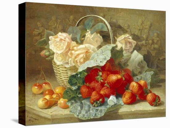 Still Life of Summer Fruit and Peach Roses-Eloise Harriet Stannard-Stretched Canvas