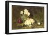 Still Life of Yellow and Red Roses in a Green Vase-James Stuart Park-Framed Giclee Print
