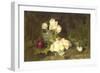 Still Life of Yellow and Red Roses in a Green Vase-James Stuart Park-Framed Giclee Print