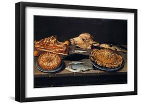 Still Life Ox Head, Sweets and Fishes-null-Framed Giclee Print
