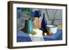 Still Life Painting of Bottle, Cornet, Grapes, Bowl and Mandarin-Motorspirit-Framed Art Print