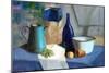 Still Life Painting of Bottle, Cornet, Grapes, Bowl and Mandarin-Motorspirit-Mounted Art Print