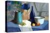 Still Life Painting of Bottle, Cornet, Grapes, Bowl and Mandarin-Motorspirit-Stretched Canvas