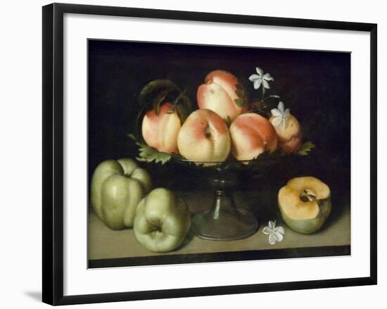 Still Life Peaches Apples and Flowers-Fede Gallzia-Framed Art Print