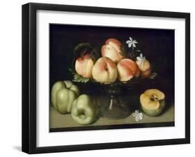 Still Life Peaches Apples and Flowers-Fede Gallzia-Framed Art Print