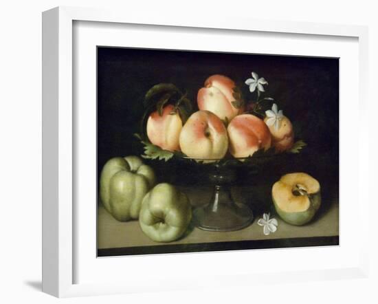 Still Life Peaches Apples and Flowers-Fede Gallzia-Framed Art Print