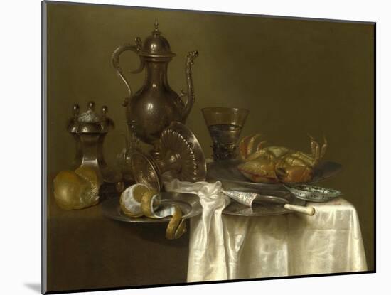 Still Life: Pewter, Silver Vessels and a Crab, Ca 1636-Willem Claesz Heda-Mounted Giclee Print