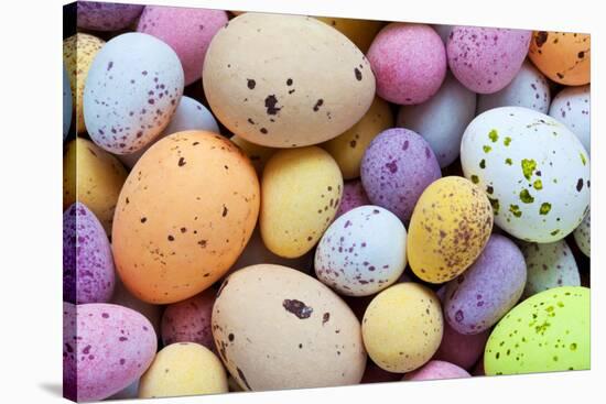 Still Life Photo of Lots of Colourful Speckled Candy Covered Chocolate Easter Eggs-Rtimages-Stretched Canvas