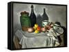 Still Life: Pots, Bottle, Cup and Fruit, circa 1871-Paul Cézanne-Framed Stretched Canvas