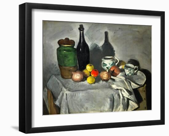 Still Life: Pots, Bottle, Cup and Fruit, circa 1871-Paul Cézanne-Framed Giclee Print