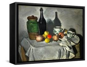 Still Life: Pots, Bottle, Cup and Fruit, circa 1871-Paul Cézanne-Framed Stretched Canvas