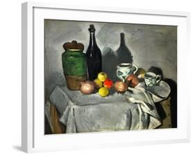 Still Life: Pots, Bottle, Cup and Fruit, circa 1871-Paul Cézanne-Framed Giclee Print