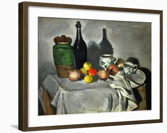 Still Life: Pots, Bottle, Cup and Fruit, circa 1871-Paul Cézanne-Framed Giclee Print