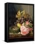 Still Life, Roses, Fruit and Bird's Nest-Edward Ladell-Framed Stretched Canvas