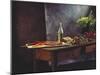 Still Life: Salmon, Olive Oil, Bread & Vegetables on Table-Amos Schliack-Mounted Photographic Print