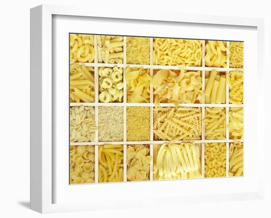 Still Life: Various Types of Pasta in White Typesetter's Case-null-Framed Photographic Print