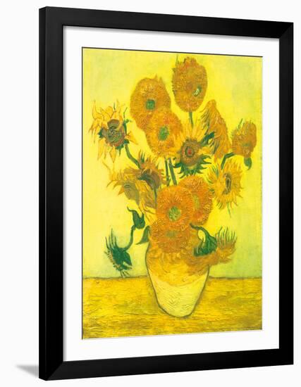 Still Life, Vase With Fifteen Sunflowers-Vincent van Gogh-Framed Art Print