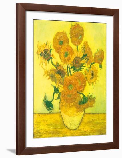 Still Life, Vase With Fifteen Sunflowers-Vincent van Gogh-Framed Art Print