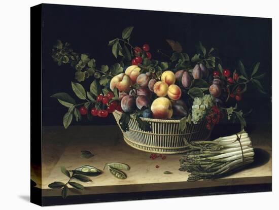 Still Life with a Basket of Fruit and a Bunch of Asparagus, 1630-Louise Moillon-Stretched Canvas