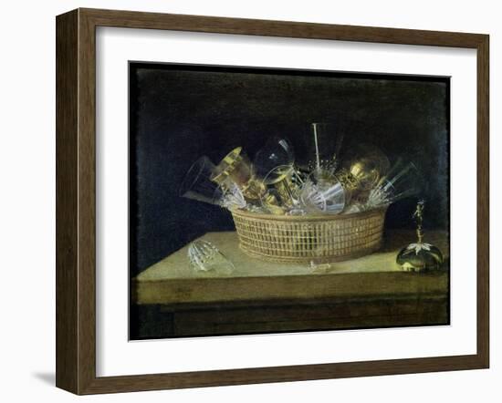 Still Life with a Basket of Glasses, 1644-Sebastian Stoskopff-Framed Giclee Print