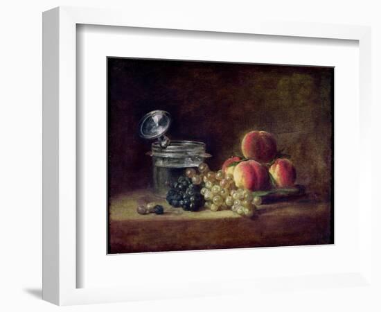 Still Life with a Basket of Peaches, White and Black Grapes, Cooler and Wineglass-Jean-Baptiste Simeon Chardin-Framed Giclee Print