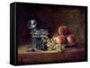 Still Life with a Basket of Peaches, White and Black Grapes, Cooler and Wineglass-Jean-Baptiste Simeon Chardin-Framed Stretched Canvas