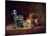 Still Life with a Basket of Peaches, White and Black Grapes, Cooler and Wineglass-Jean-Baptiste Simeon Chardin-Mounted Giclee Print