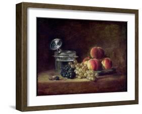 Still Life with a Basket of Peaches, White and Black Grapes, Cooler and Wineglass-Jean-Baptiste Simeon Chardin-Framed Giclee Print