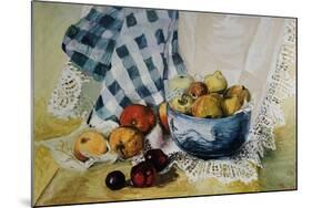 Still Life with a Blue Bowl, Apples, Pears, Textiles and Lace-Joan Thewsey-Mounted Giclee Print