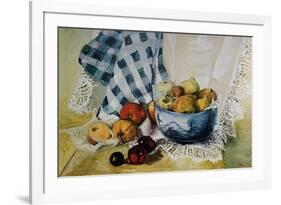 Still Life with a Blue Bowl, Apples, Pears, Textiles and Lace-Joan Thewsey-Framed Giclee Print