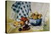 Still Life with a Blue Bowl, Apples, Pears, Textiles and Lace-Joan Thewsey-Stretched Canvas