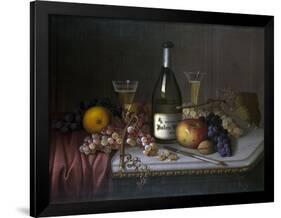 Still Life with a Bottle of Champagne and Two Glasses, with Various Fruit-null-Framed Giclee Print