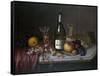 Still Life with a Bottle of Champagne and Two Glasses, with Various Fruit-null-Framed Stretched Canvas