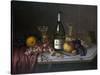 Still Life with a Bottle of Champagne and Two Glasses, with Various Fruit-null-Stretched Canvas