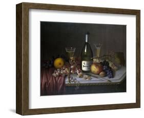 Still Life with a Bottle of Champagne and Two Glasses, with Various Fruit-null-Framed Giclee Print