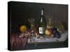 Still Life with a Bottle of Champagne and Two Glasses, with Various Fruit-null-Stretched Canvas