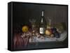 Still Life with a Bottle of Champagne and Two Glasses, with Various Fruit-null-Framed Stretched Canvas