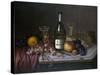 Still Life with a Bottle of Champagne and Two Glasses, with Various Fruit-null-Stretched Canvas