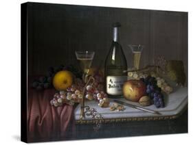 Still Life with a Bottle of Champagne and Two Glasses, with Various Fruit-null-Stretched Canvas