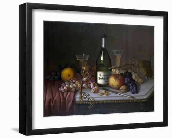 Still Life with a Bottle of Champagne and Two Glasses, with Various Fruit-null-Framed Giclee Print