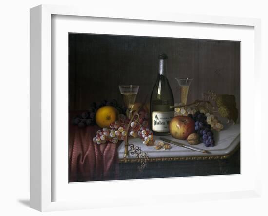 Still Life with a Bottle of Champagne and Two Glasses, with Various Fruit-null-Framed Giclee Print