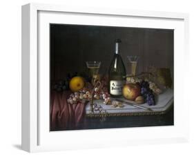 Still Life with a Bottle of Champagne and Two Glasses, with Various Fruit-null-Framed Giclee Print