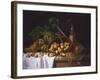 Still Life with a Bottle of Wine, Rhubarb and an Upturned Basket of Apples on a Table-Antoine Vollon-Framed Giclee Print