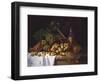 Still Life with a Bottle of Wine, Rhubarb and an Upturned Basket of Apples on a Table-Antoine Vollon-Framed Giclee Print