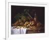 Still Life with a Bottle of Wine, Rhubarb and an Upturned Basket of Apples on a Table-Antoine Vollon-Framed Giclee Print