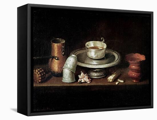 Still Life with a Bowl of Chocolate, or Breakfast with Chocolate, circa 1640-Juan De Zurbaran-Framed Stretched Canvas