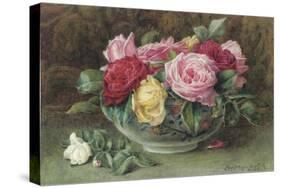 Still Life with a Bowl of Pink, Yellow and Red Roses, 1883-Constance Lawson-Stretched Canvas